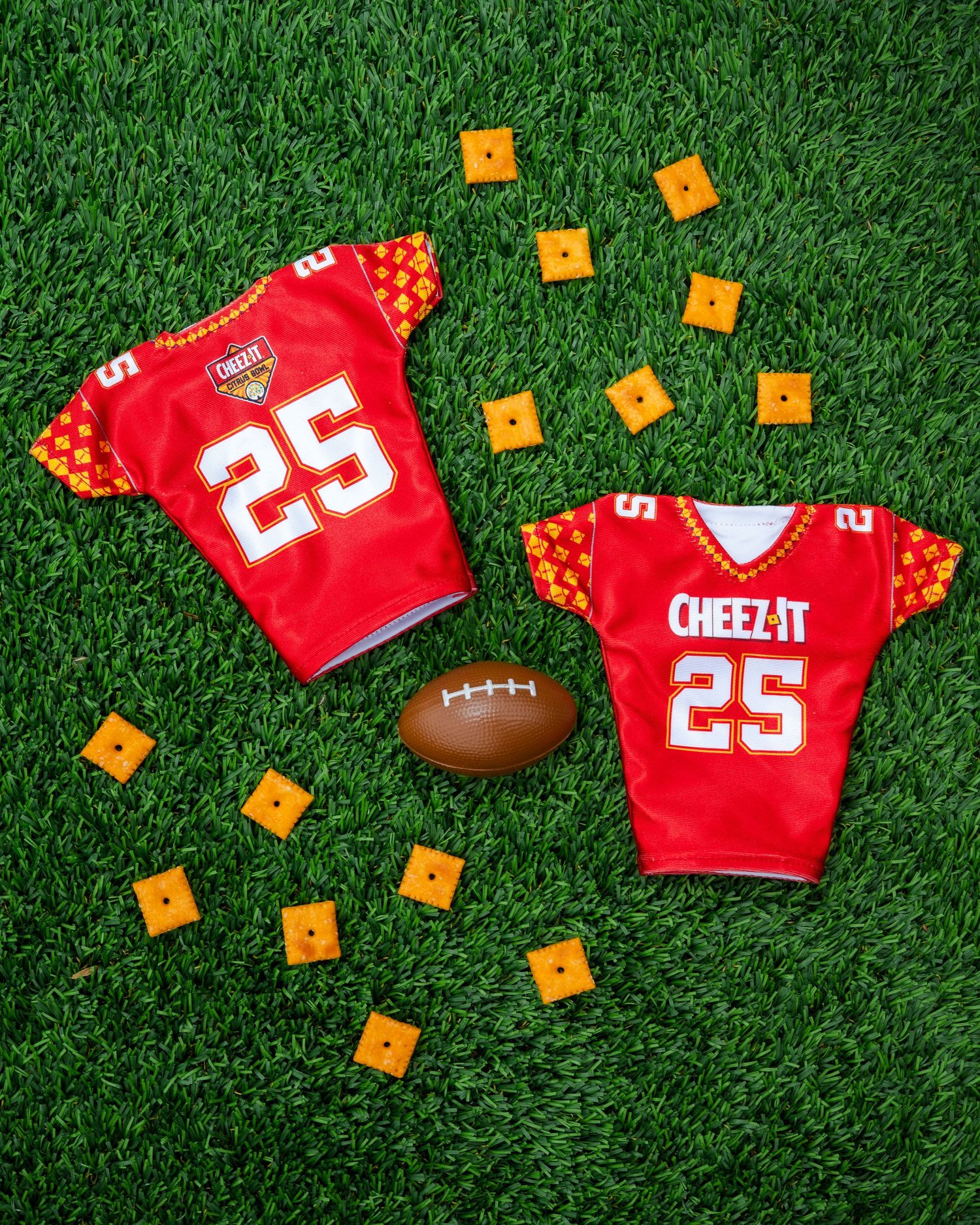 Bright and colorful product photos of football product for cheez it partnership