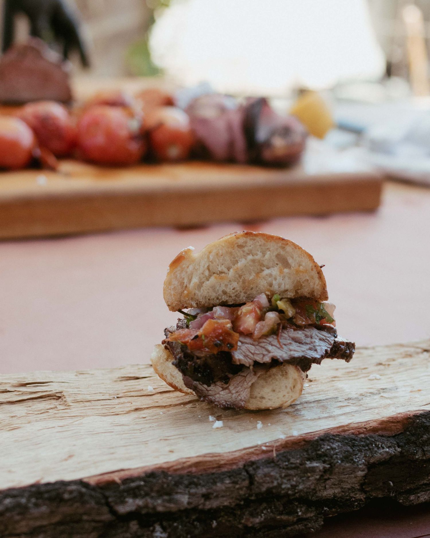 santa maria style tri-tip sandwich with fresh roasted salsa