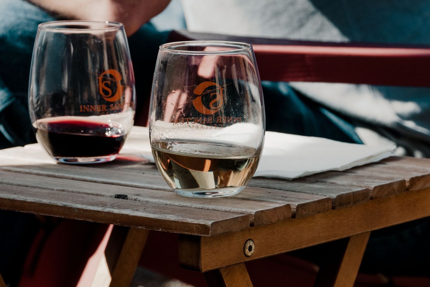 wine glasses on a wooden table