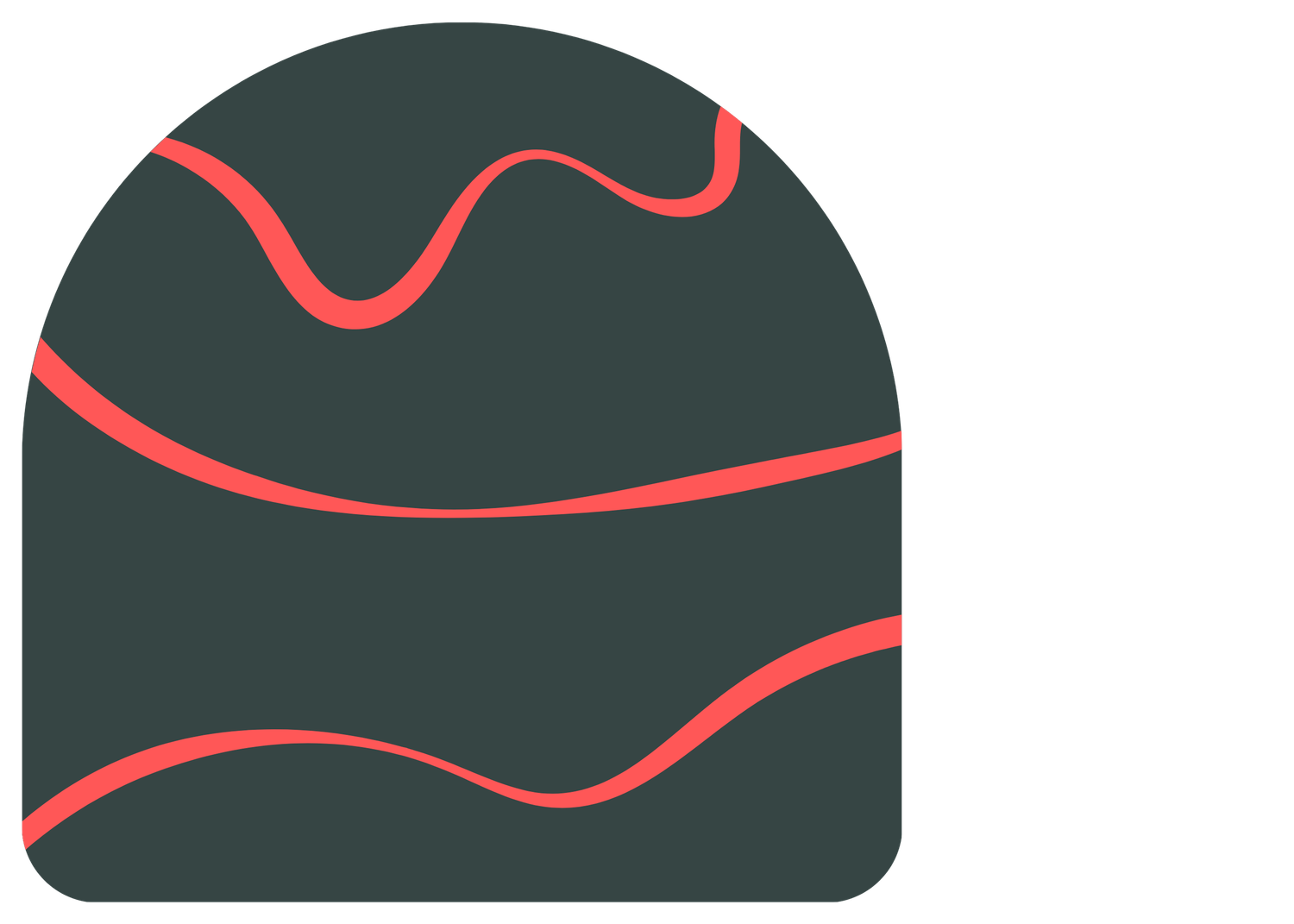 Dark background with curved red lines forming abstract wave-like shapes.