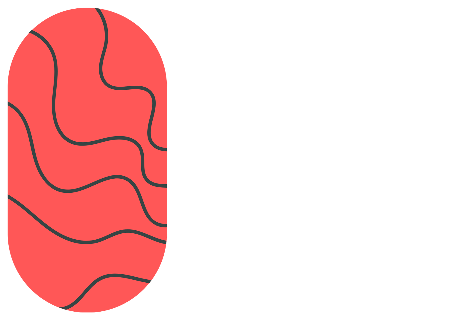 Simple red organic shapes with black curved lines on white background.