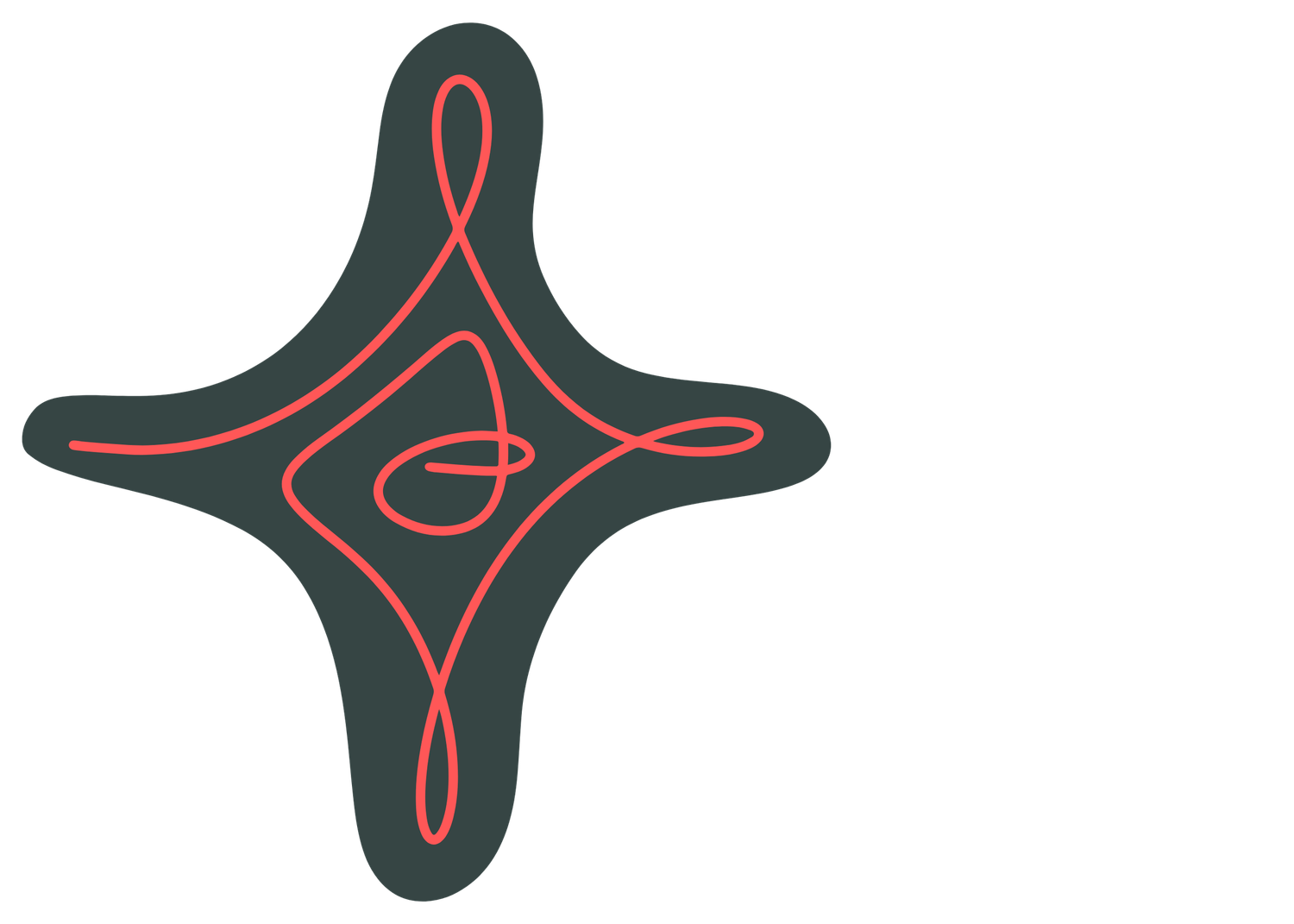 Abstract black cross shape with red continuous line design on dark background.