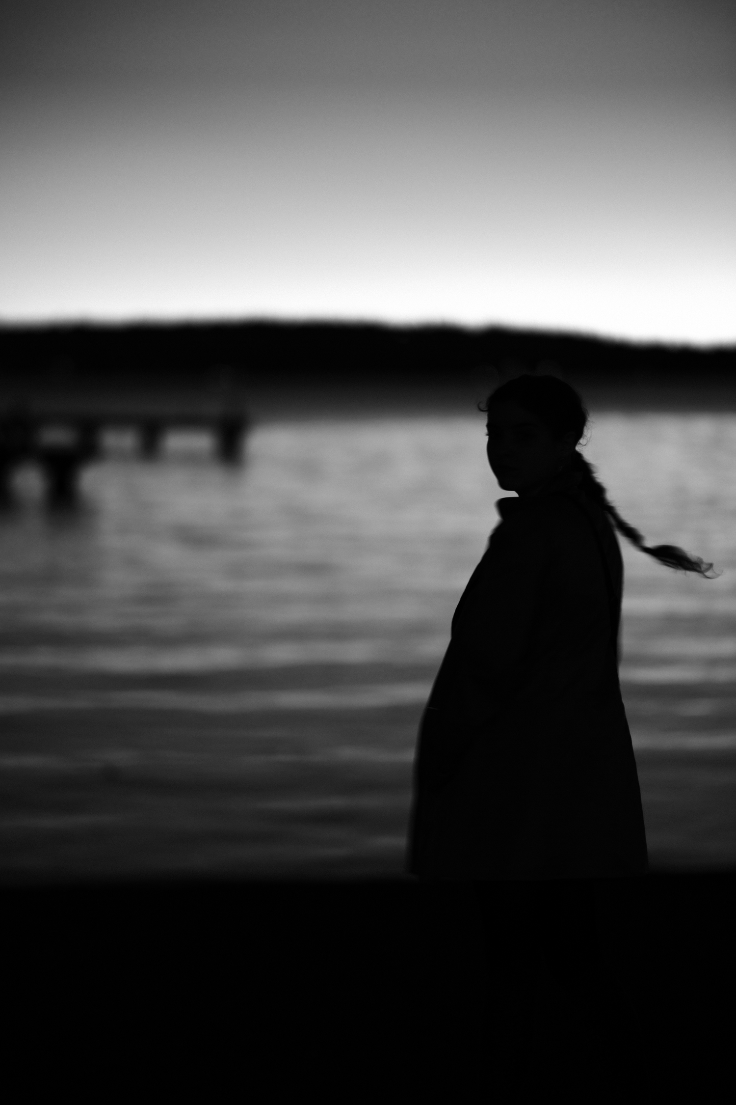 Silhouetted figures walking along a dark horizon at dusk.