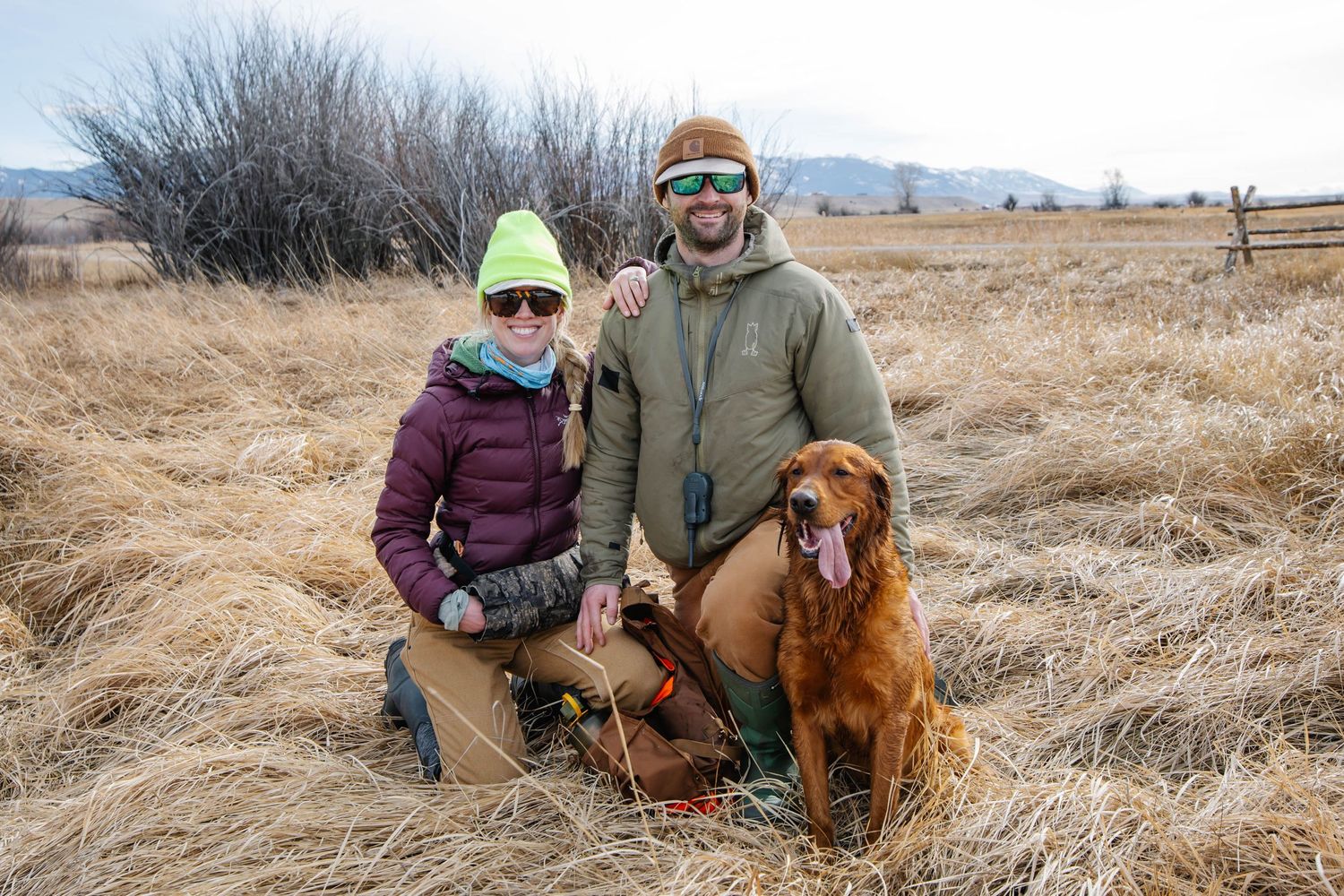 Couples Portrait with dog hunting in Montana
