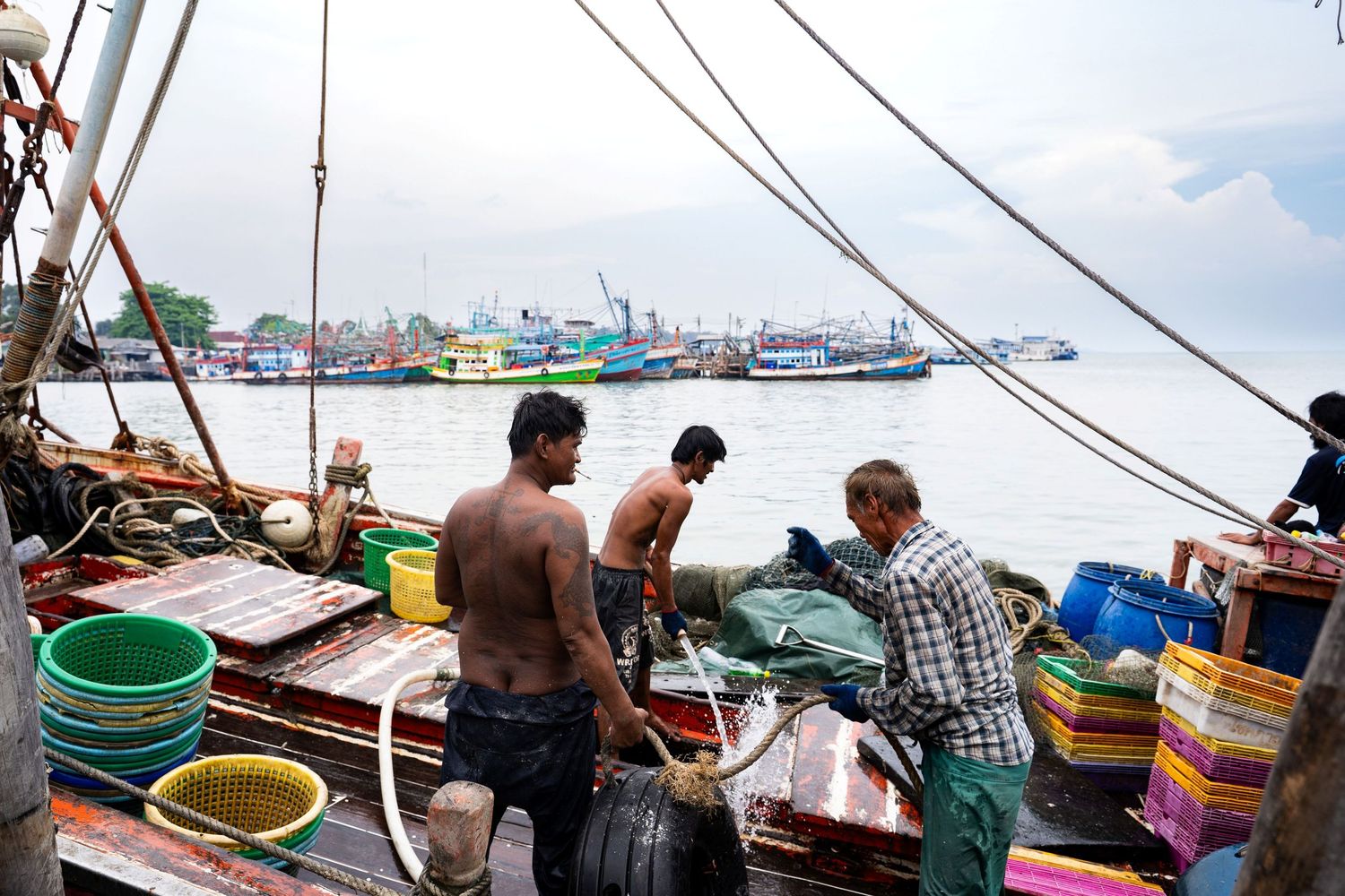 Thai fishermen at Rayong Province in Thailand.