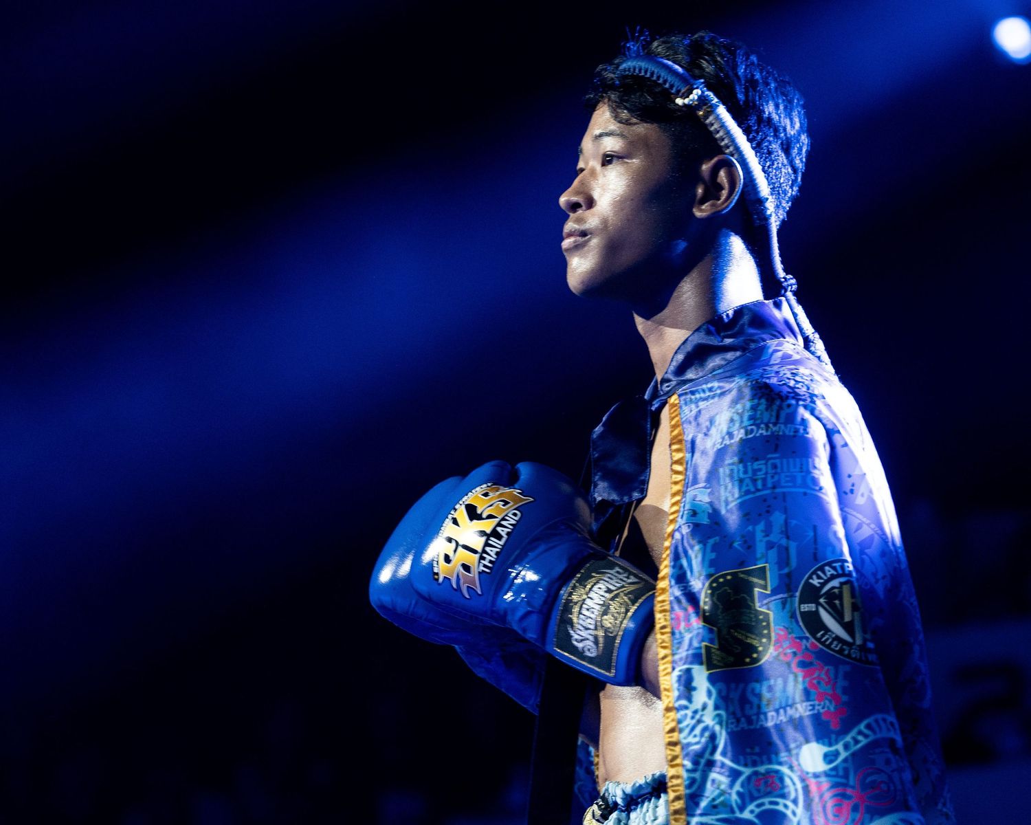 A Muay Thai Fighter entering the ring at Rajadamnern Stadium, Bangkok, Thailand.