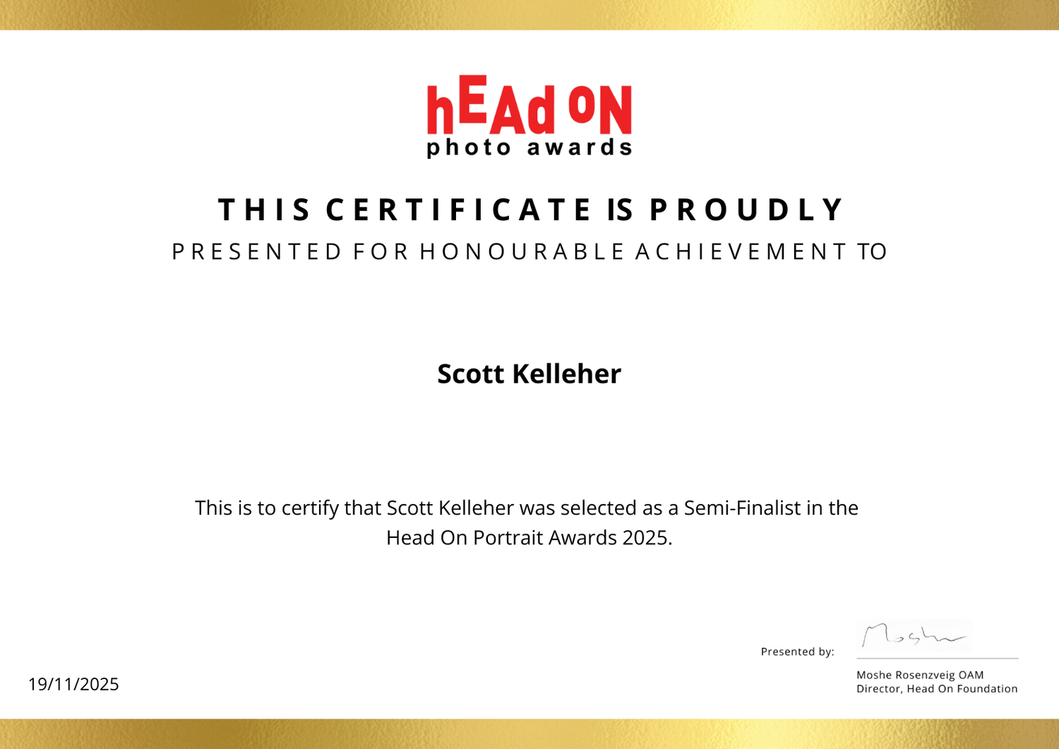 HEAD ON Photo Award, Semi-finalist 2025.