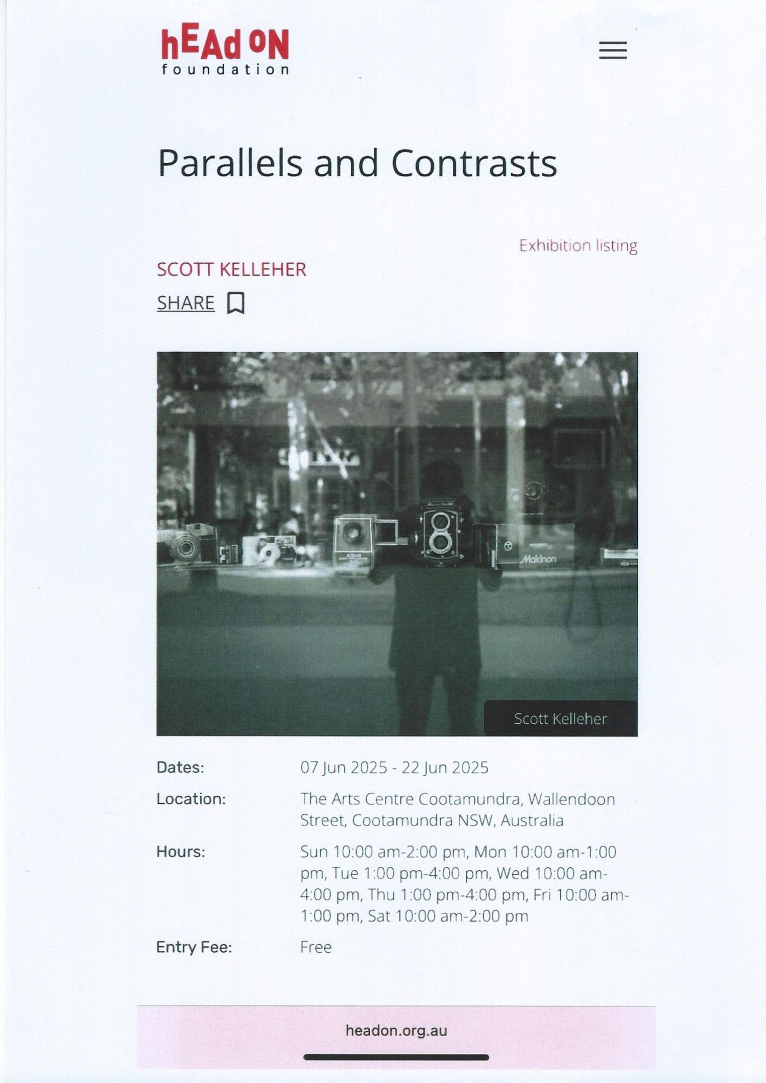 HEAD ON Photo Festival 2025 Parallels and Contrasts Exhibition advertisement.