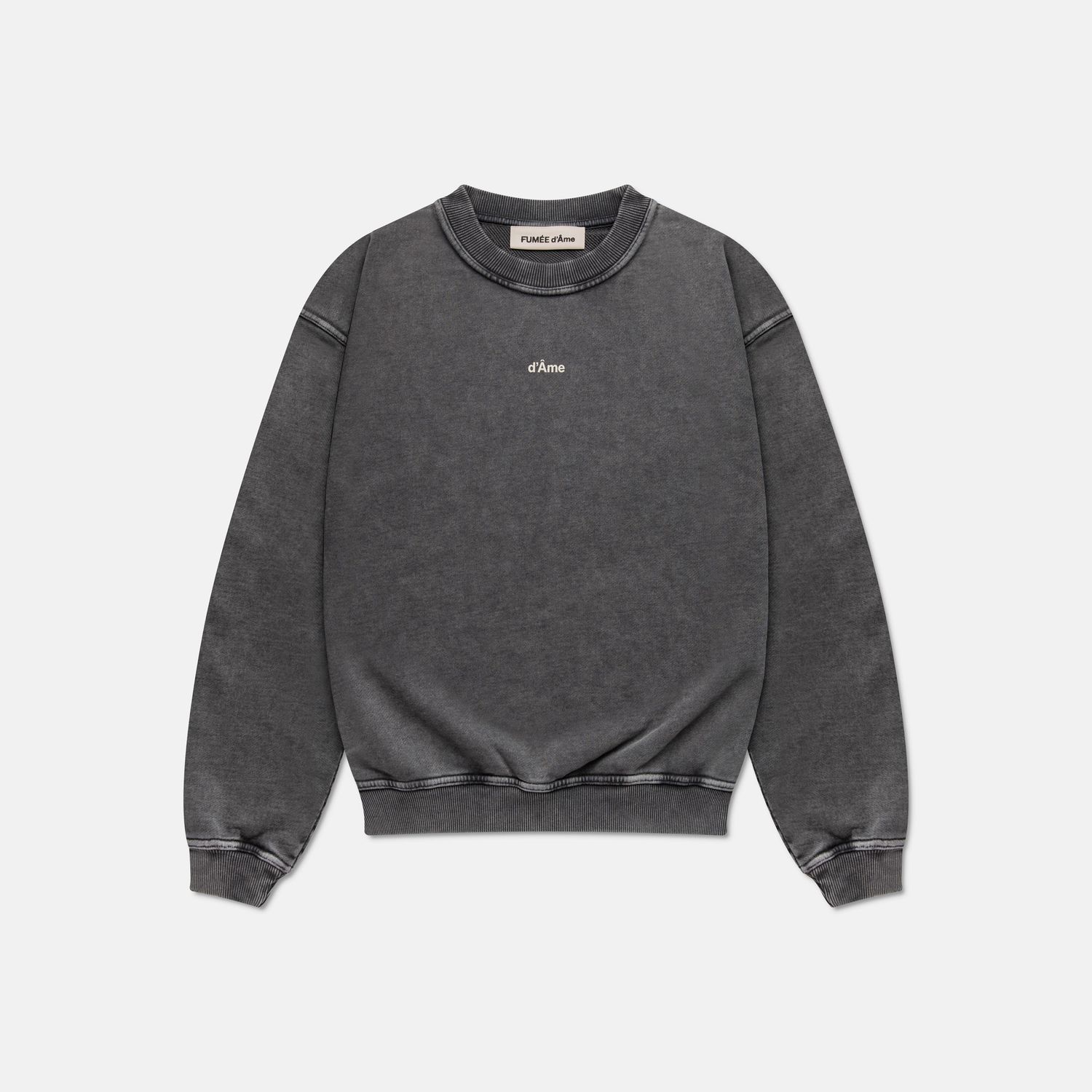 Charcoal grey cropped sweatshirt with long sleeves.