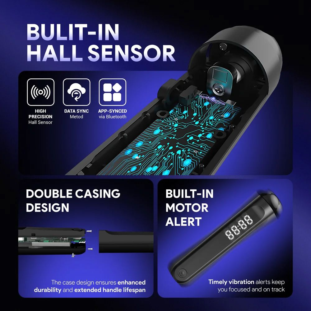 Technical illustration of smart jump rope's built-in sensor and motor components.