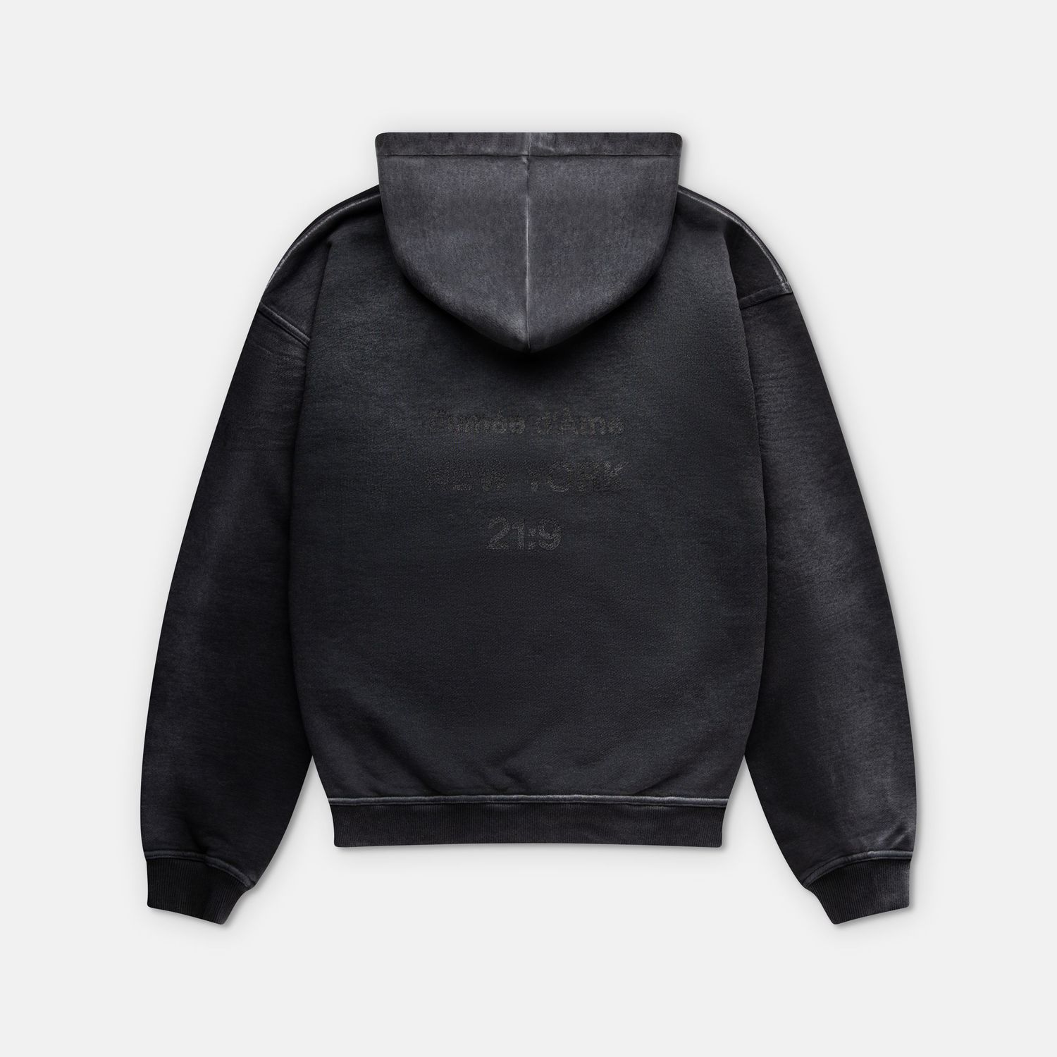 Back view of black cropped hoodie sweatshirt displayed in multiple positions.