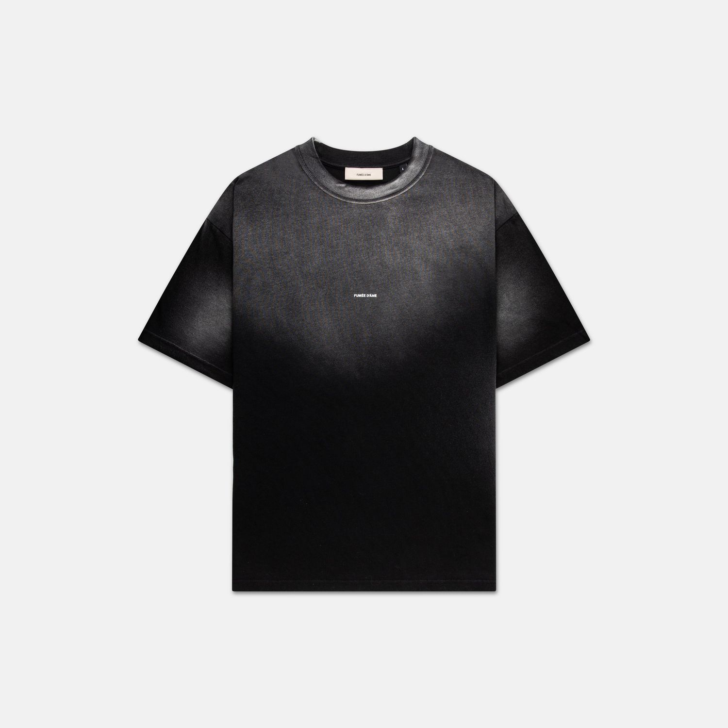 Black t-shirts laid flat showing front view design on white background.