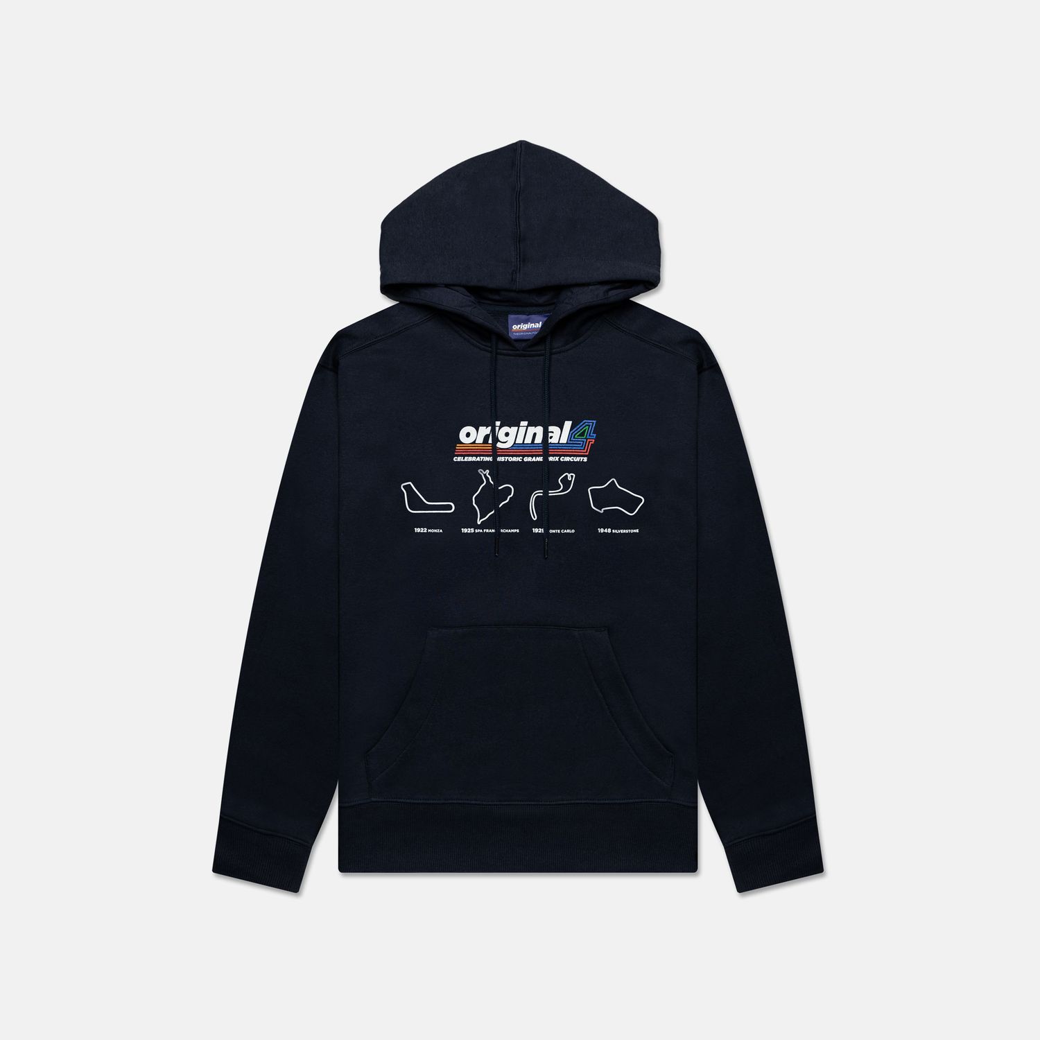 Black cropped hoodie with graphic print design across the chest.