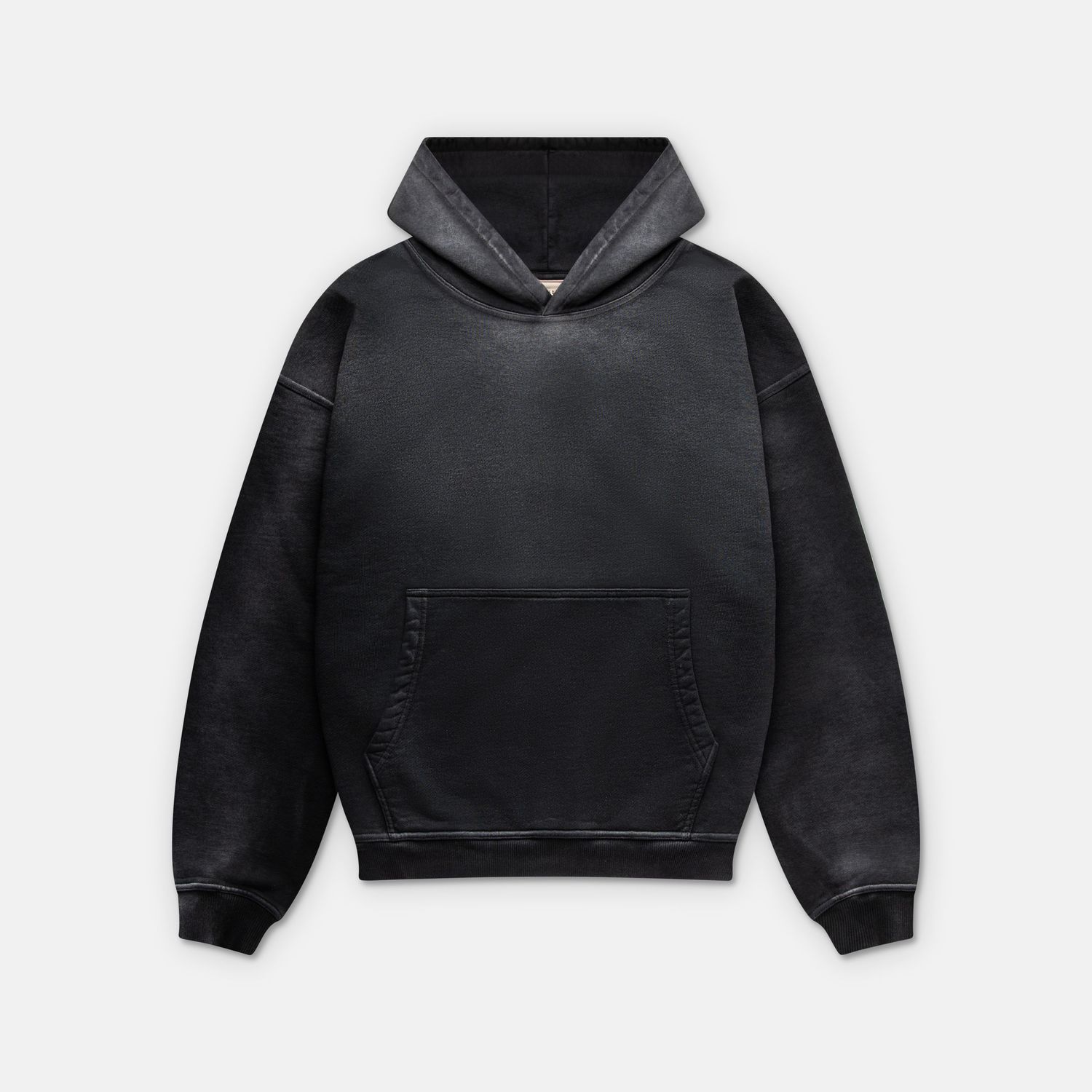Black cropped hoodie sweatshirt shown from multiple angles on white background.
