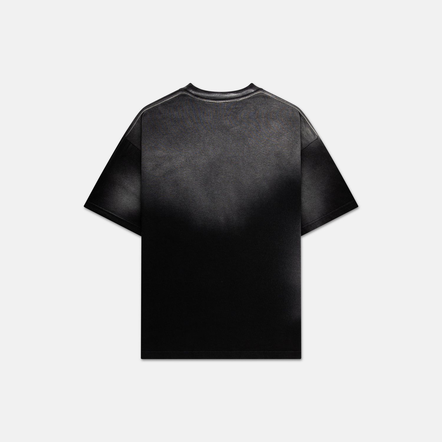 Black t-shirts displayed from multiple angles on white background.