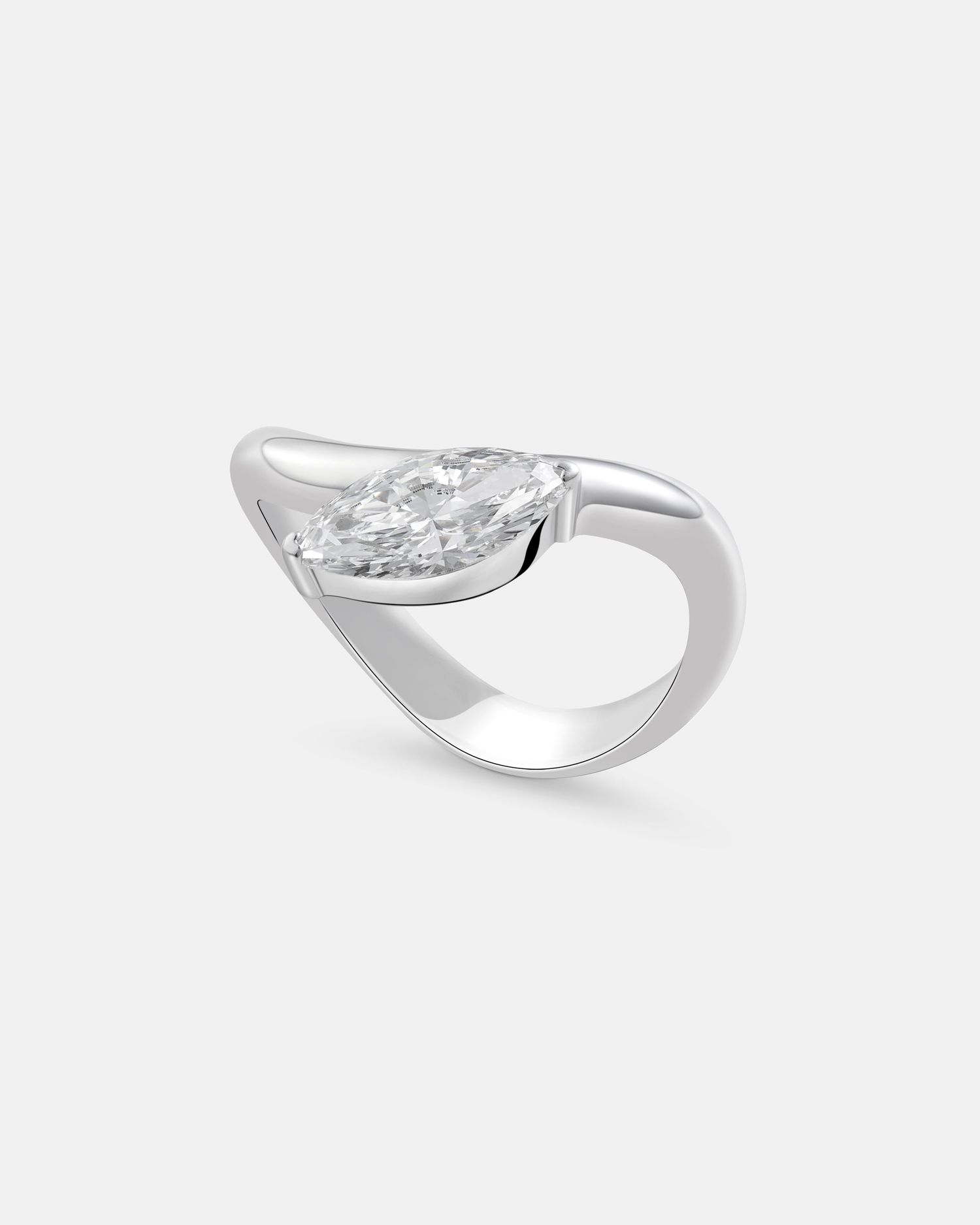 Modern silver ring design shown from multiple angles on white background.