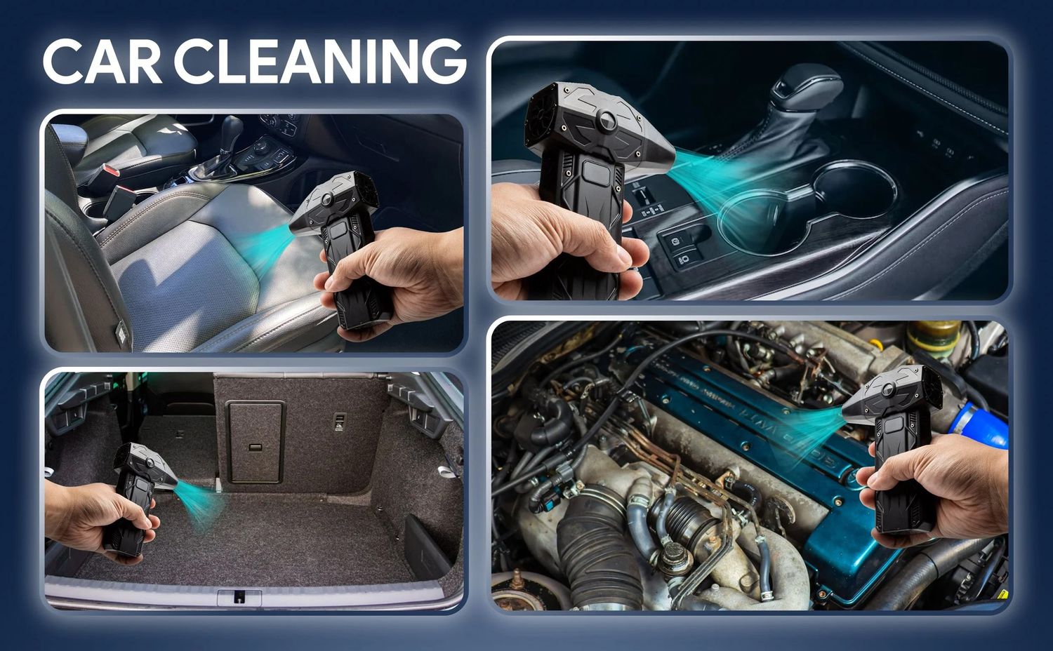 Demonstration of car interior cleaning applications with handheld device.
