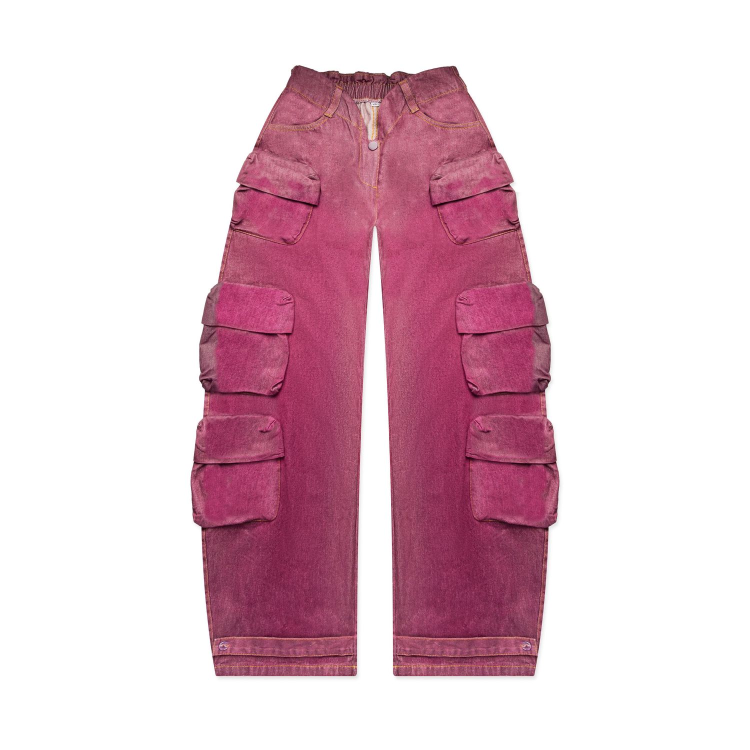 Dusty rose cargo shorts featuring large side pockets and straight-leg cut.