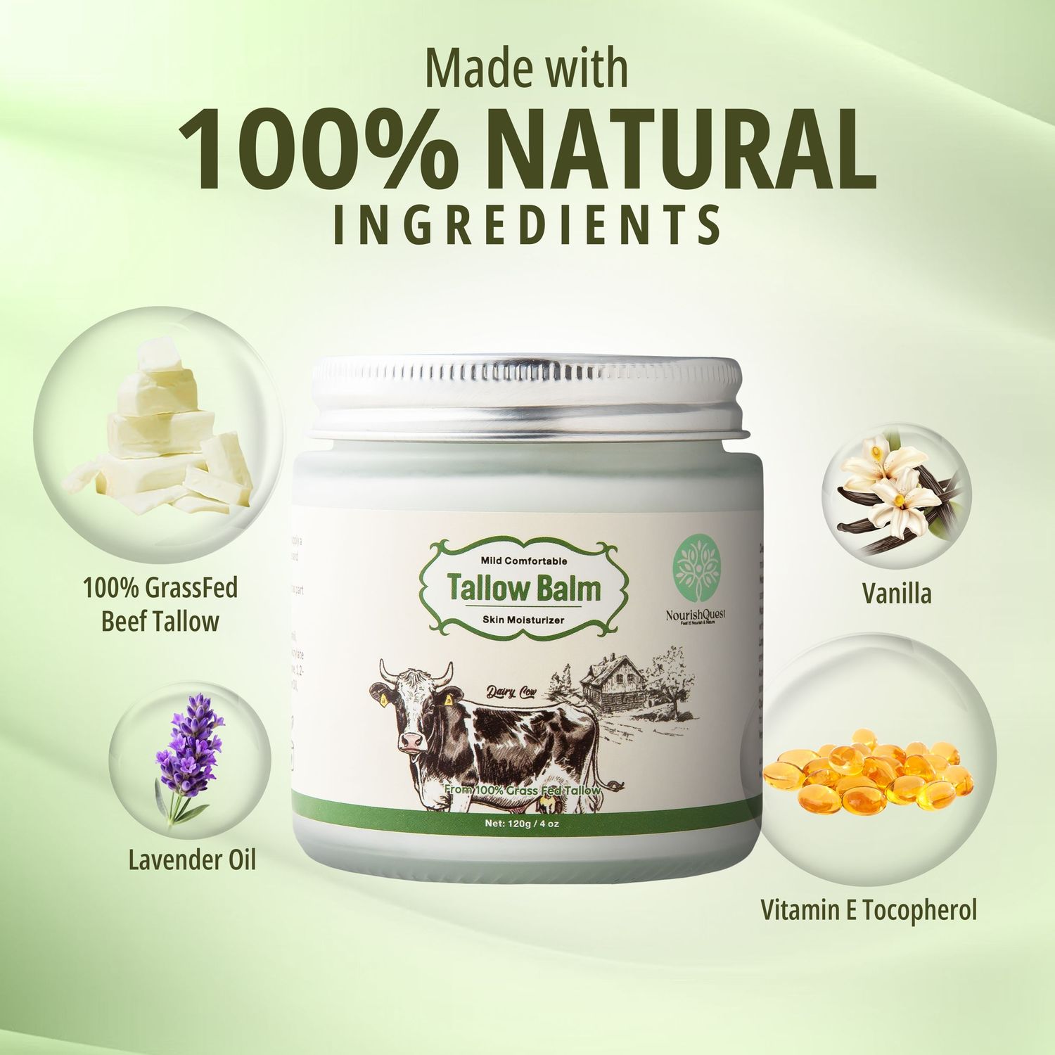Natural skincare product ingredients banner with botanical elements and cream jar.