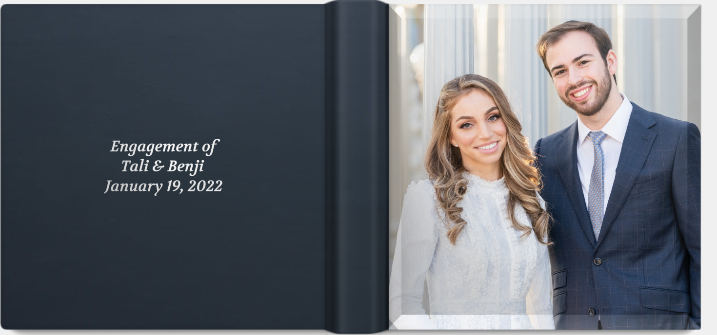 A collage of engagement and wedding photos showing couples in formal attire against various backgrounds.