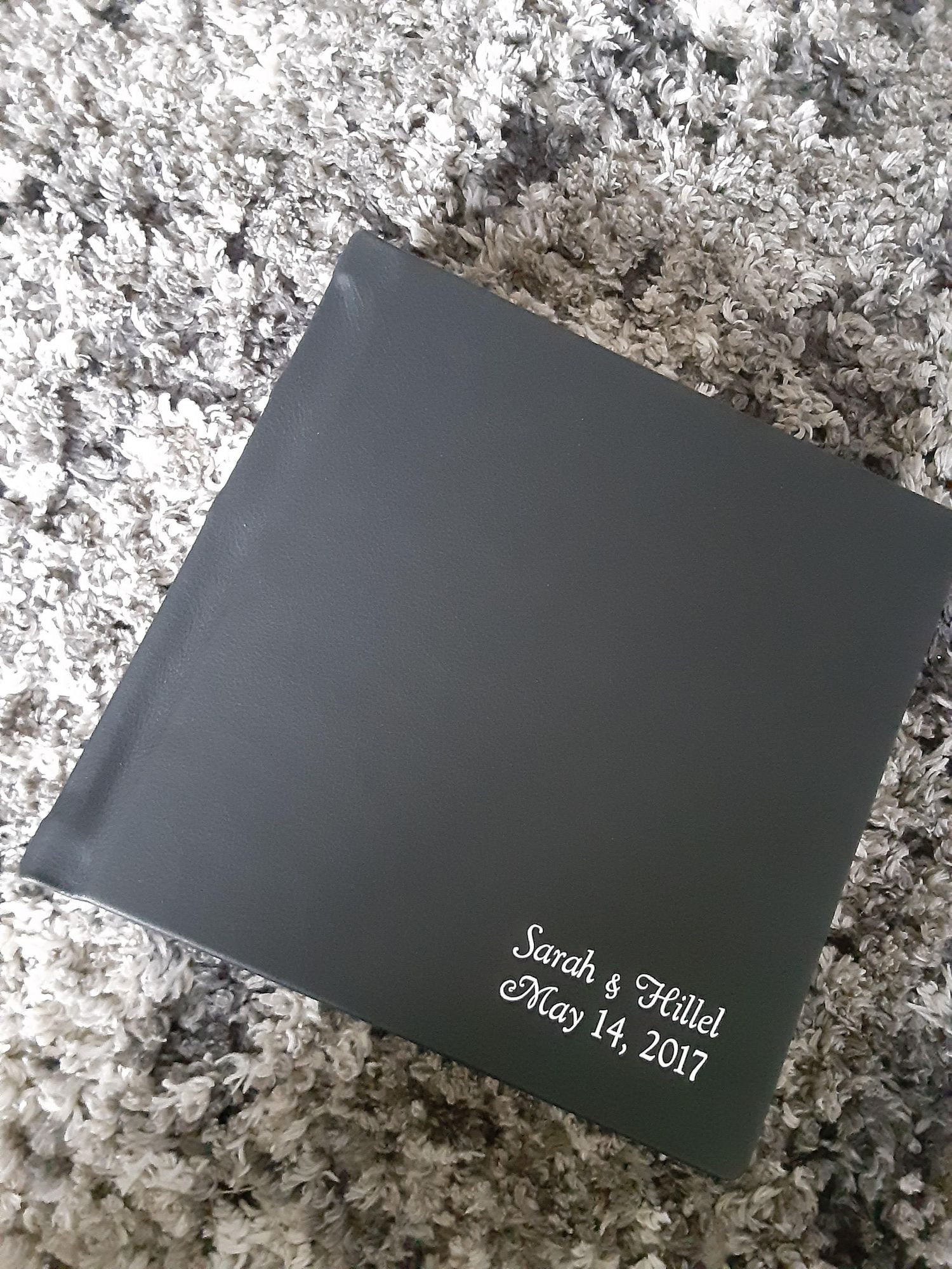 Bar mitzvah photo album in classic black genuine leather with timeless, elegant design
