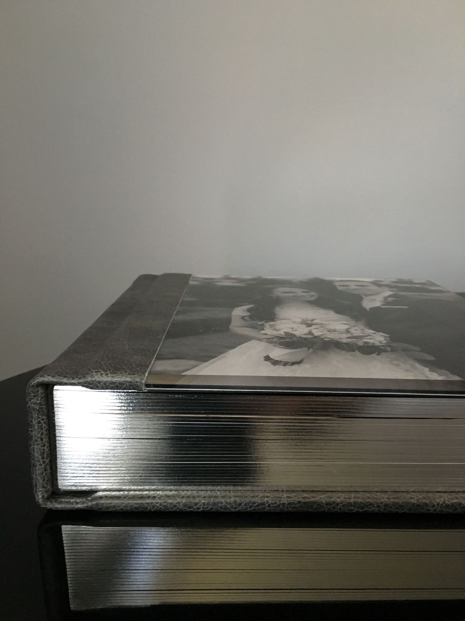 Modern acrylic photo album with elegant silver page gilding, showcasing a sleek and luxurious design