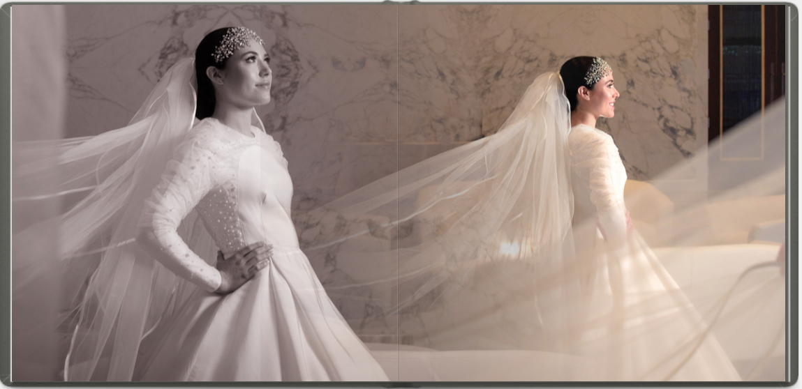 A bride poses in a romantic setting with flowing white dress and elegant decor creating ethereal moments.