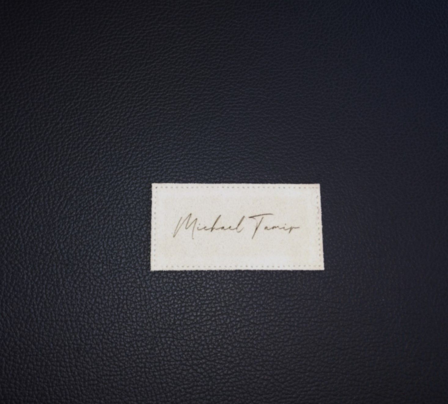 Suede photo album cover with patch featuring custom modern font, designed for a bar mitzvah keepsake