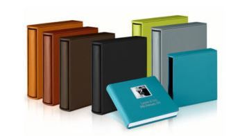 Selection of photo album presentation boxes available in a variety of materials to pair with albums