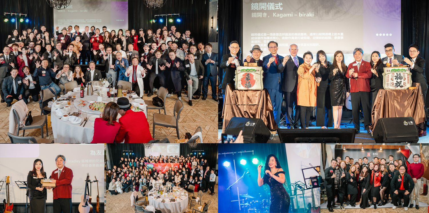 Collage of six event photos showing large groups celebrating at various church or conference gatherings with stage lighting.