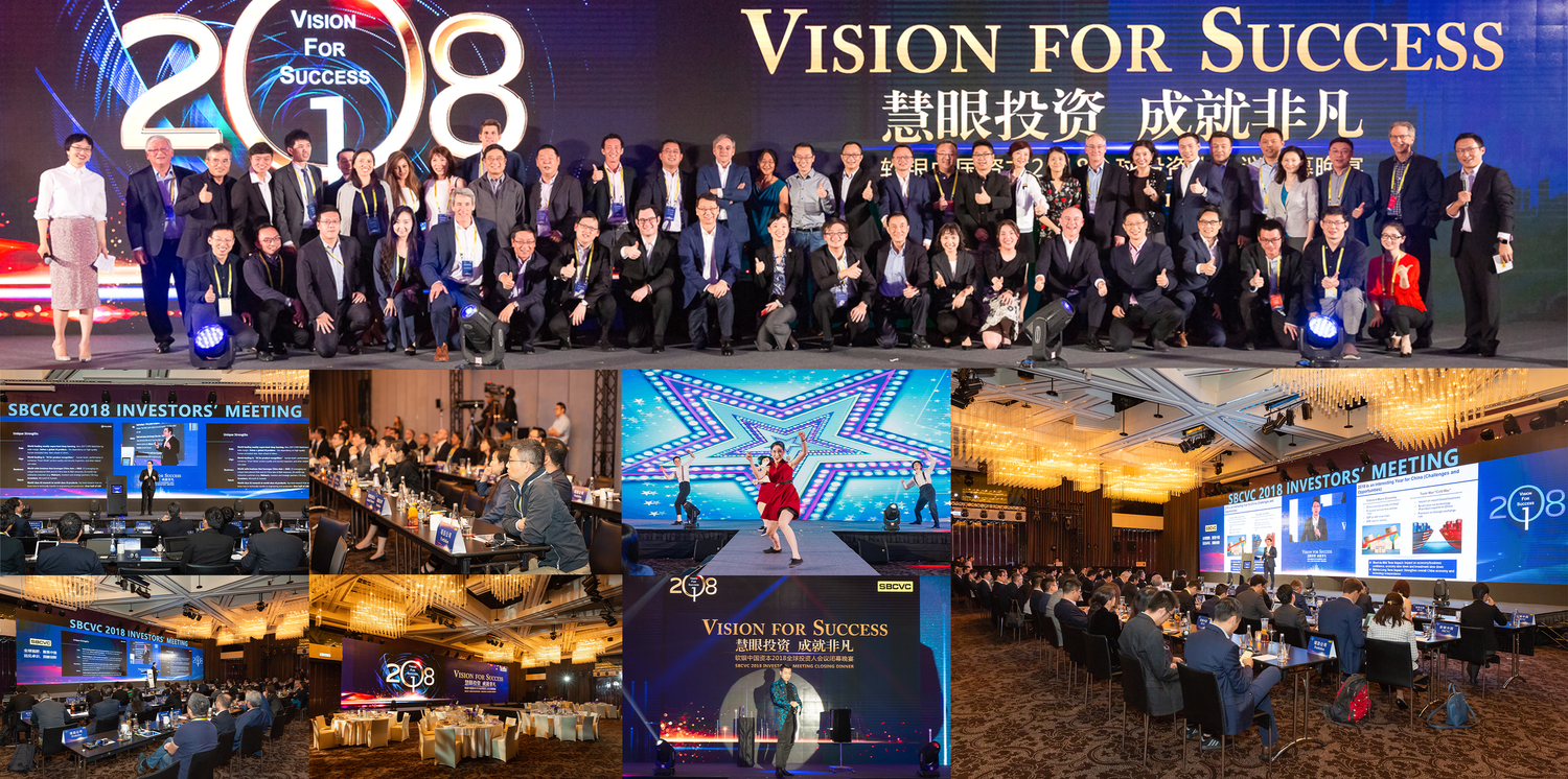 Business conference collage showing Vision for Success 2018 event highlights and presentations.