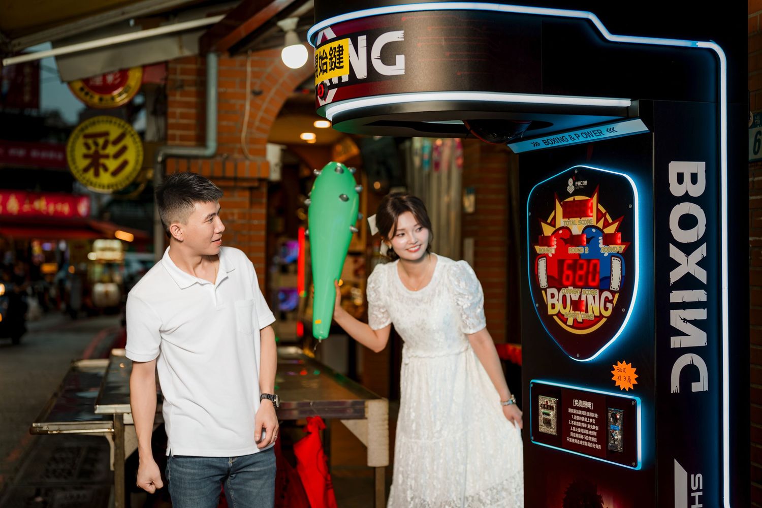A collage of people enjoying nightlife at an Asian restaurant bar with neon signs and festive atmosphere.