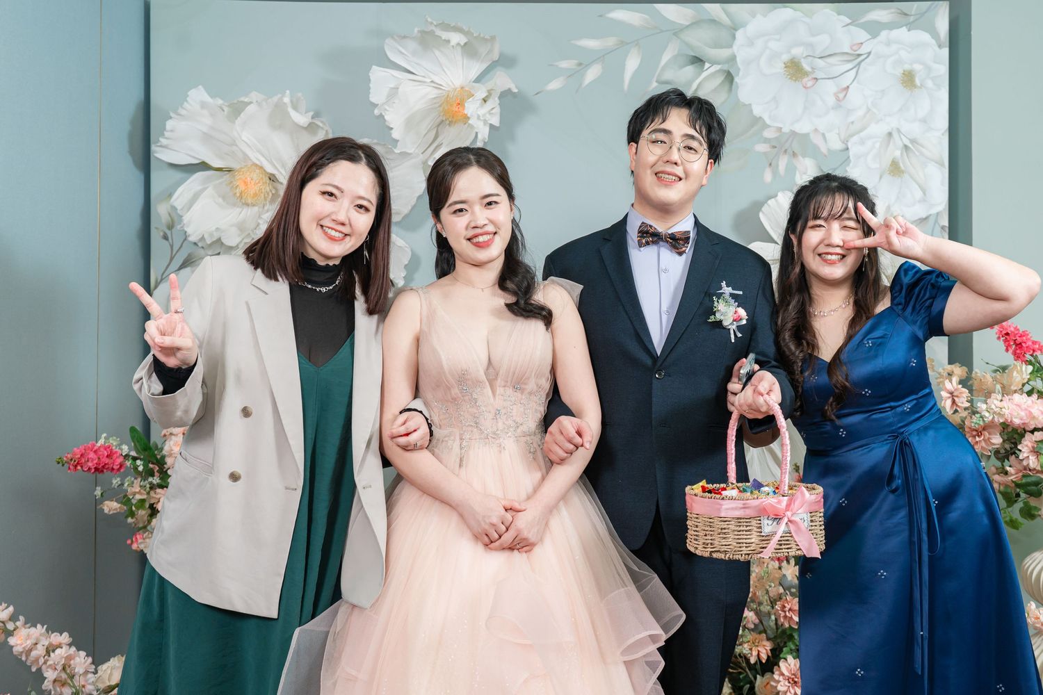 A collage of wedding photos showing joyful moments with couples and guests during a traditional Asian wedding celebration.