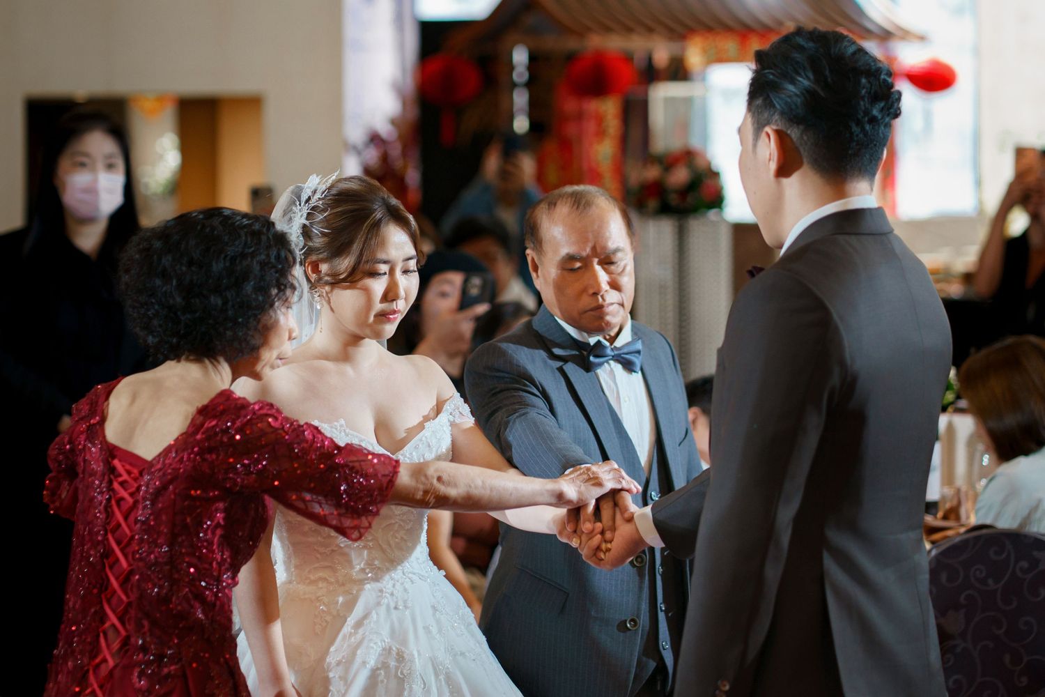A collection of candid wedding moments captured in a warm-toned photo collage showing dancing and celebration.