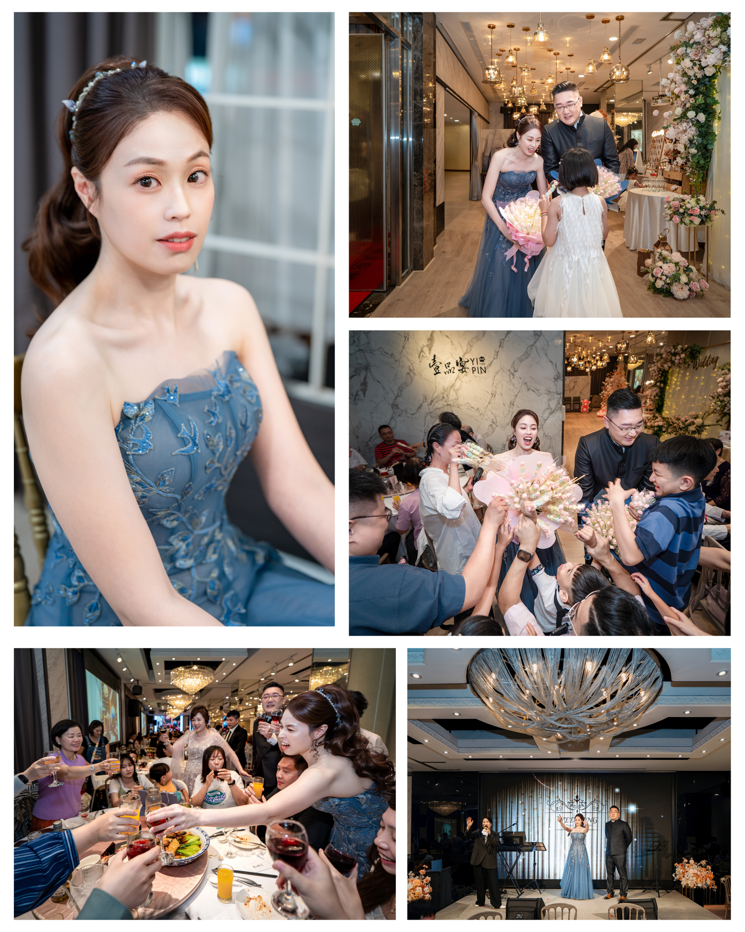Wedding celebration with guests enjoying drinks and food at an elegant indoor reception venue.
