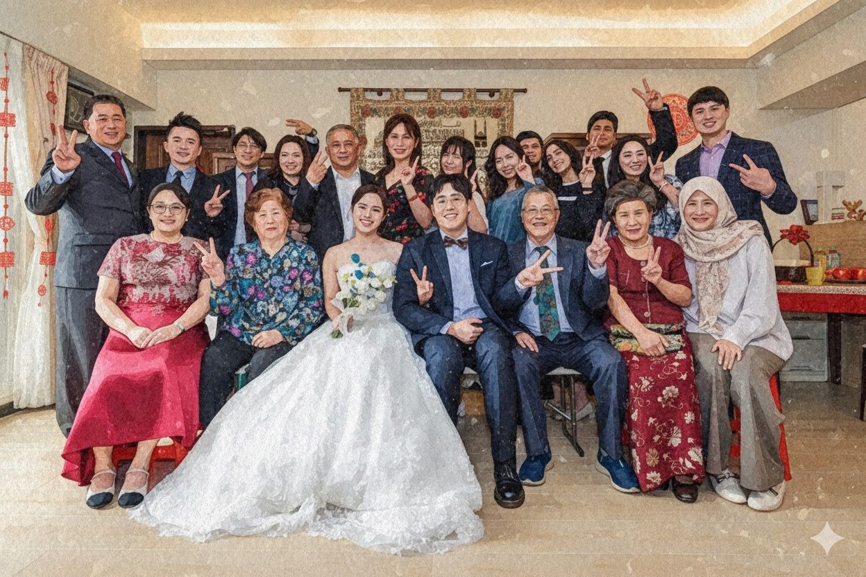 A wedding photo collage showing celebration scenes with guests and decor in an elegant indoor venue.