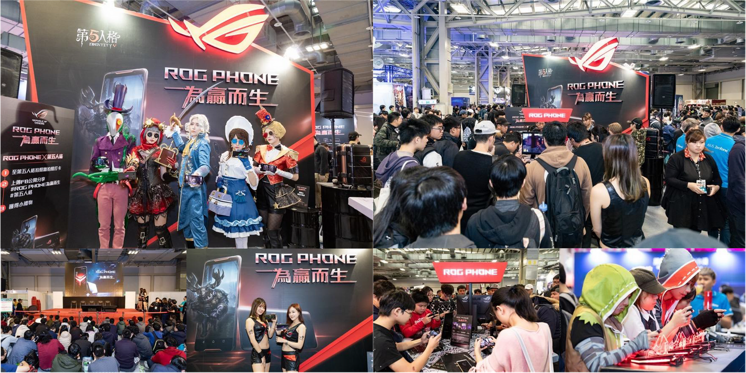 Large crowd of gaming enthusiasts gathered at ASUS ROG booth during gaming convention.