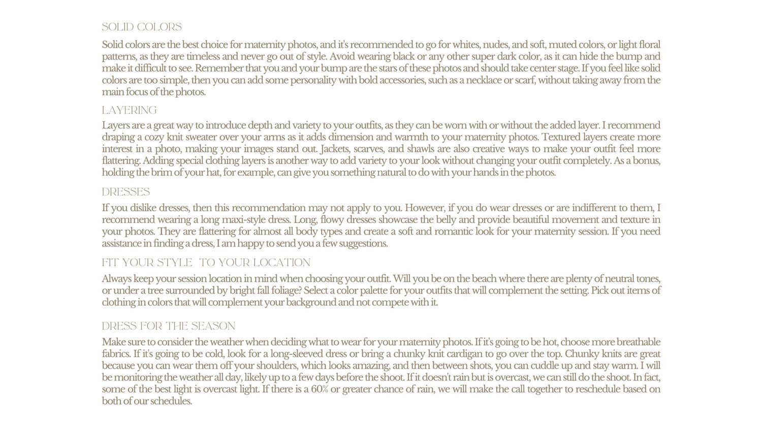 Text heavy page layout with photography services information and pricing details.