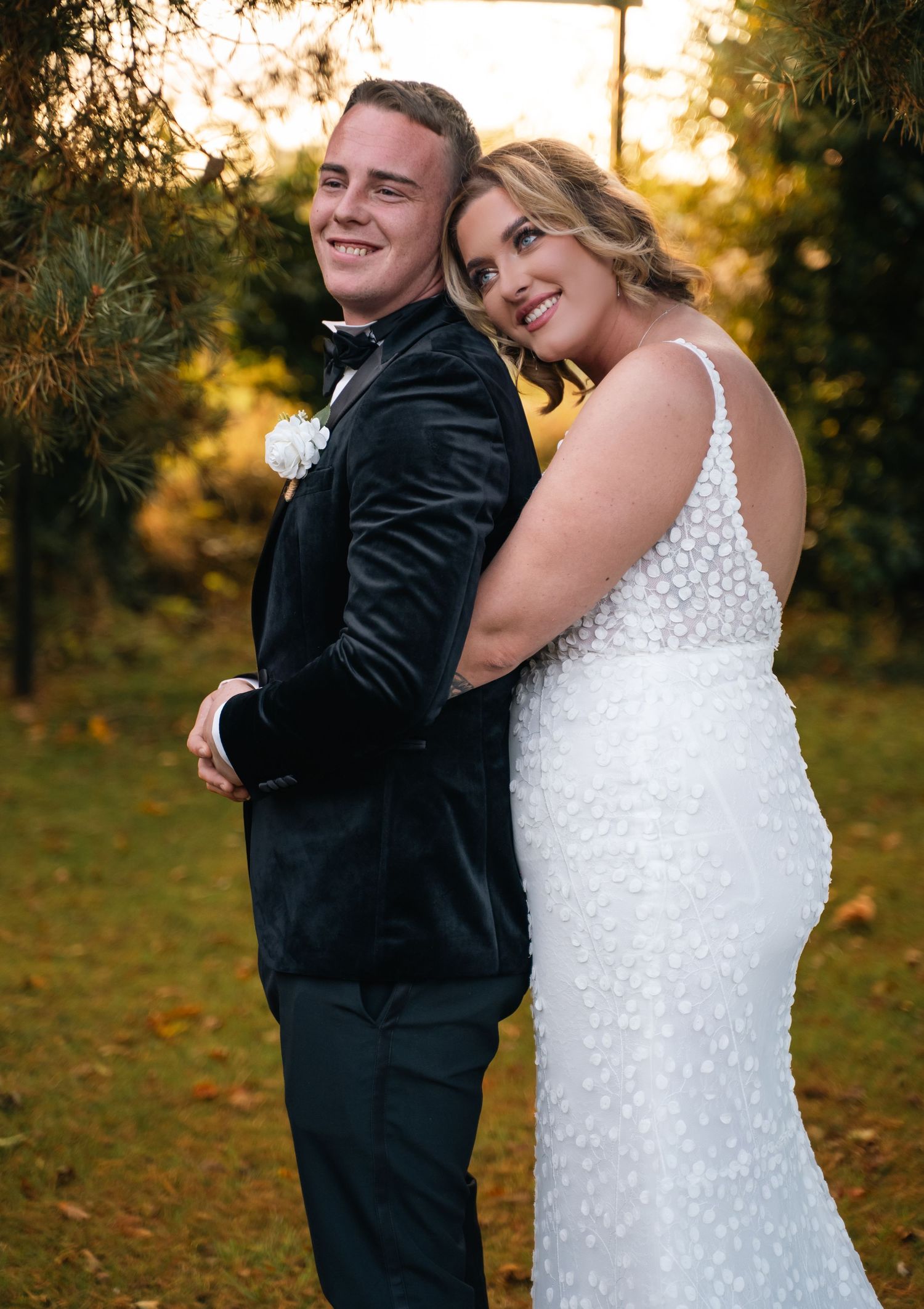 Bride and groom in the garden at Lazaat hotel in Cottingham