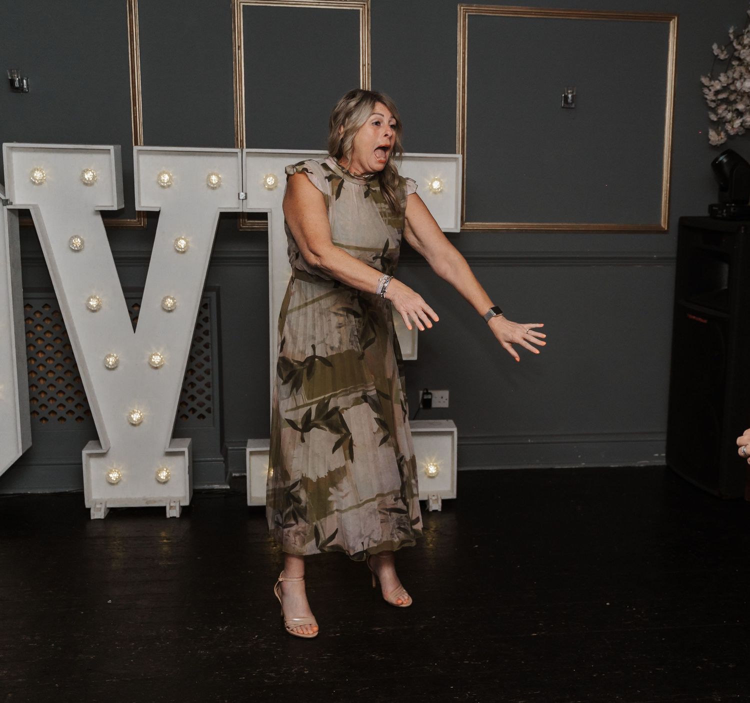 Guest dancing at the Gardeners country inn, captured by a candid East Yorkshire wedding Photographer
