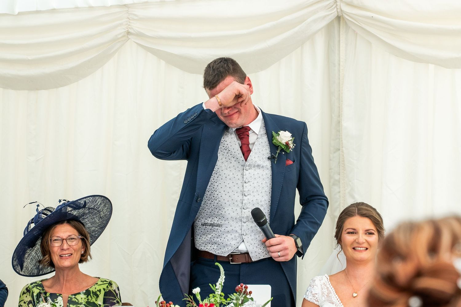 Grooms emotional speech at a farm wedding in east Yorkshire, captured by a Hull wedding photographer