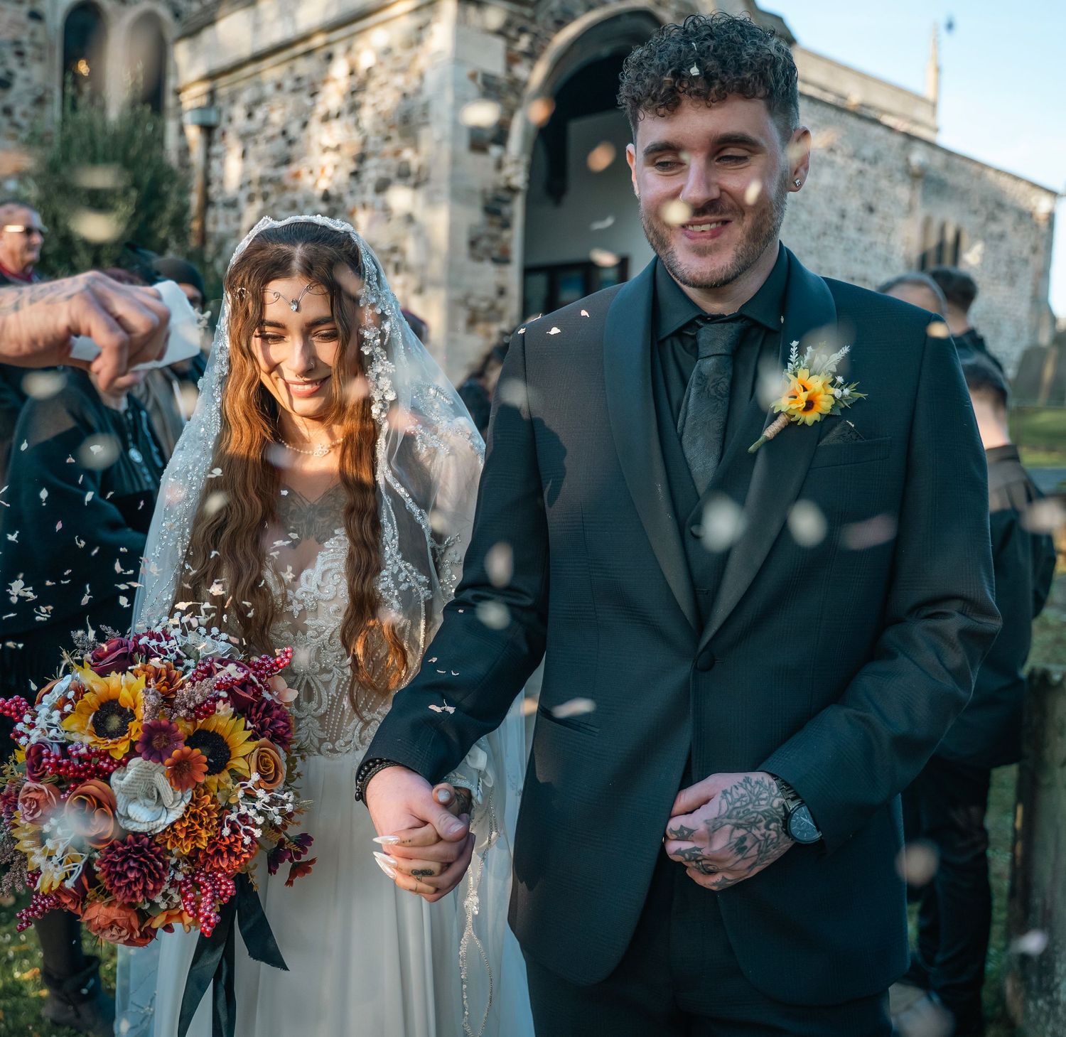 Confetti photo during a wedding, taken by a wedding photographer in Hornsea east Yorkshire