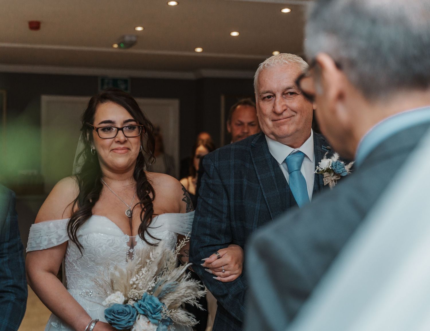 Bride with her dad at the Gardeners country inn, captured by a candid East Yorkshire wedding Photographer
