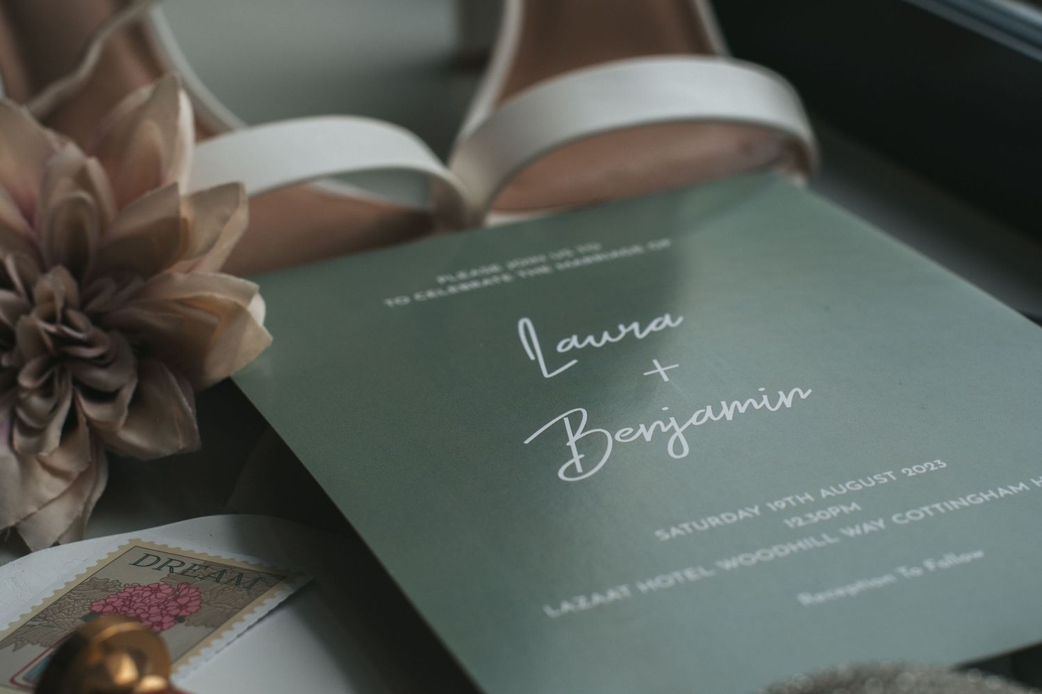 Invitation suite taken at Lazaat Hotel, Cottingham, captured by a documentary wedding photographer in Hull