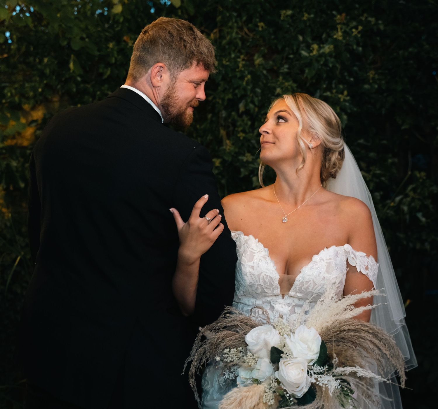 Bride and groom smiling at The triton Inn, Brantingham in Brough