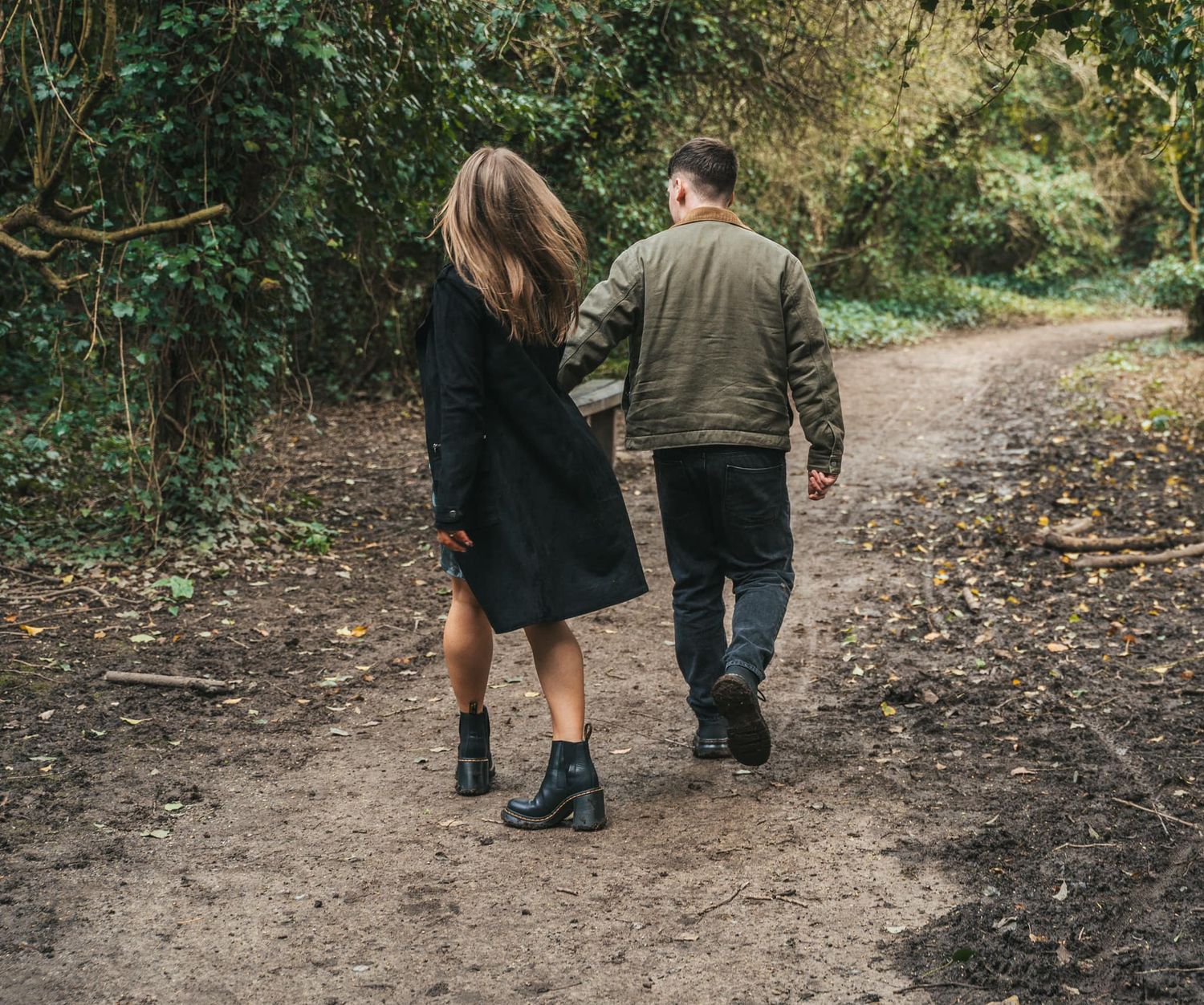 Couple walking during their engagement shoot, taken by a Yorkshire wedding photographer in Hull