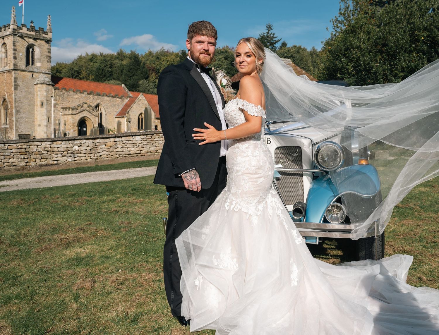 Bride smiling during their wedding at Brantingham in Brough