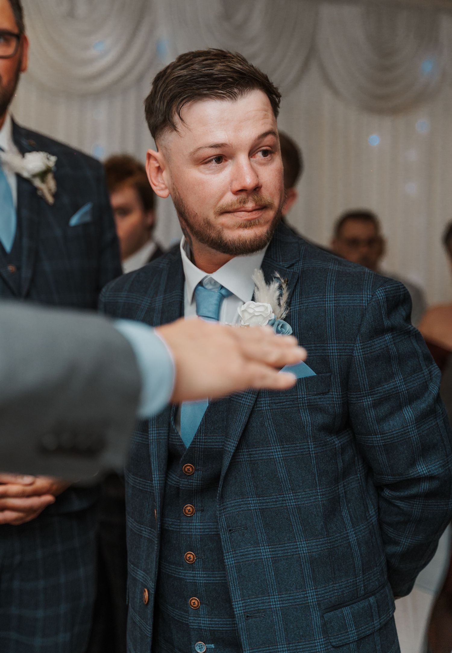 Emotional groom at the Gardeners country inn, captured by a candid East Yorkshire wedding Photographer