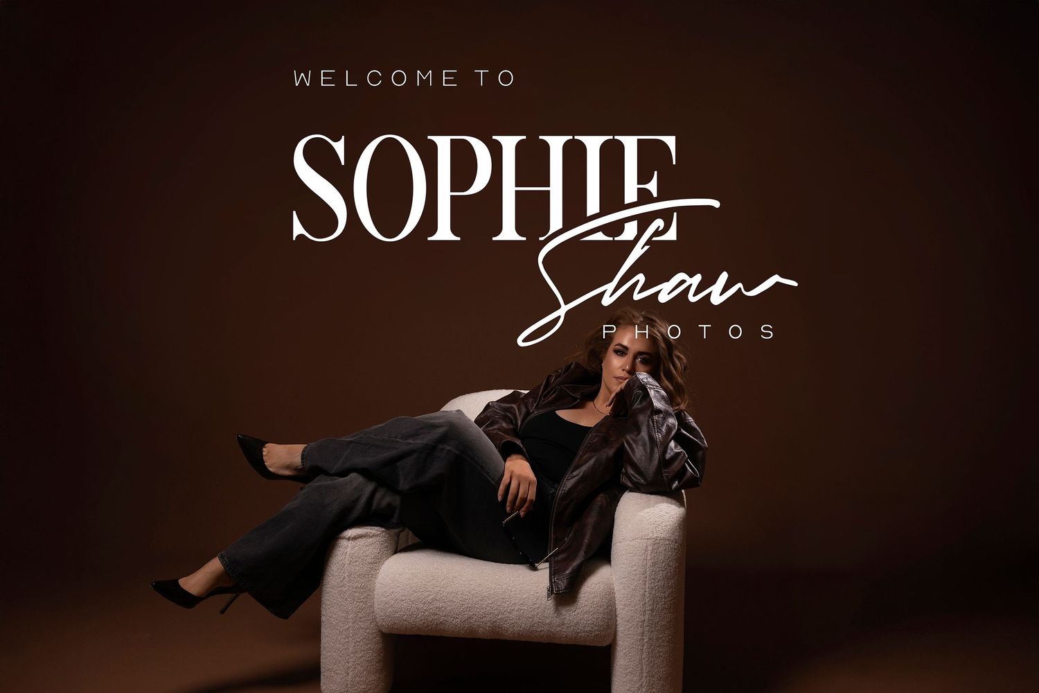 A dark and moody collage of four similar photography studio images with elegant text overlays.