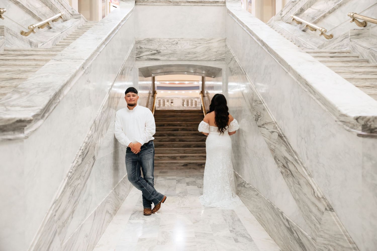 Fiance's posing in an editorial manner during their engagement session.